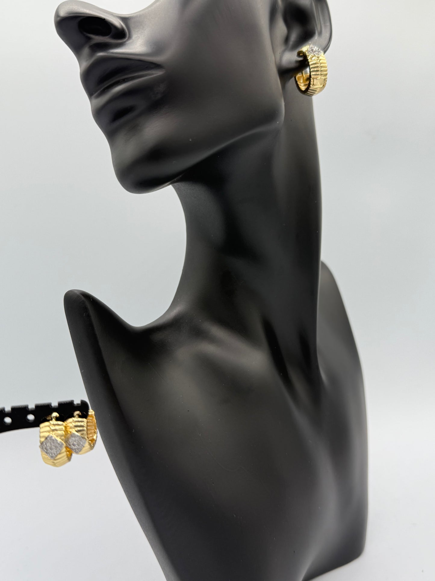Bold Gold Plated Steel Earrings with Crystal Sparkle