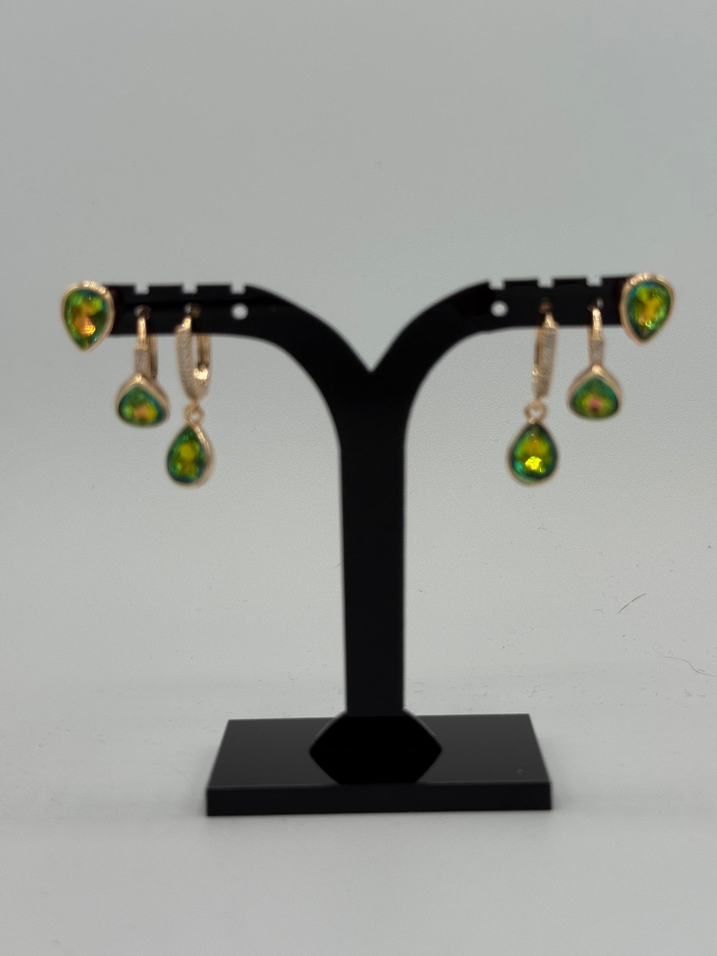 Gold & Green Water-Resistant Earrings – 3-Piece Set