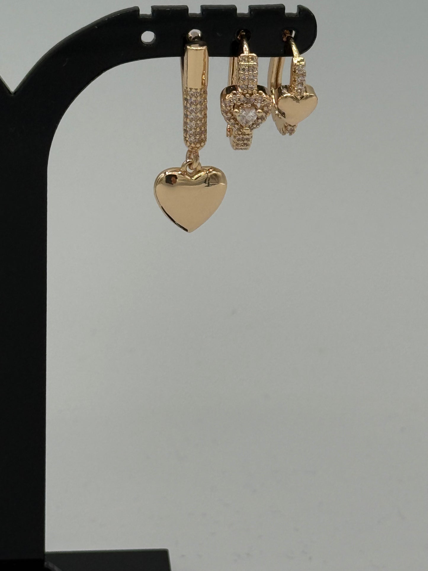 Heart, Crown & Star Hoop Earrings – 3-Piece Gold Set
