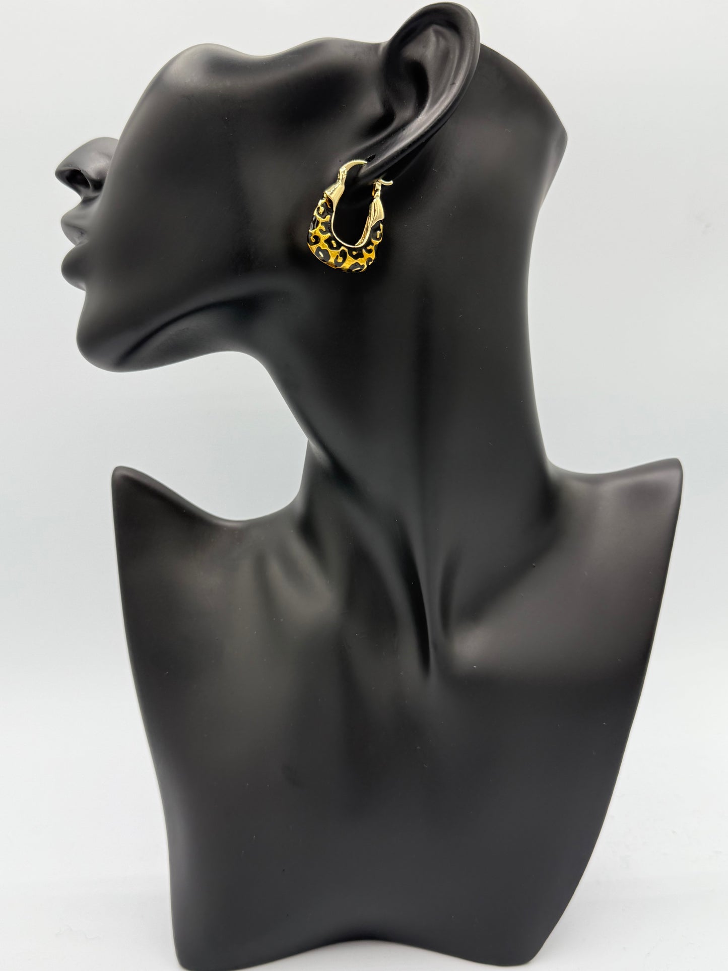 Gold Plated Black Detail Stainless Steel Hoop Earrings