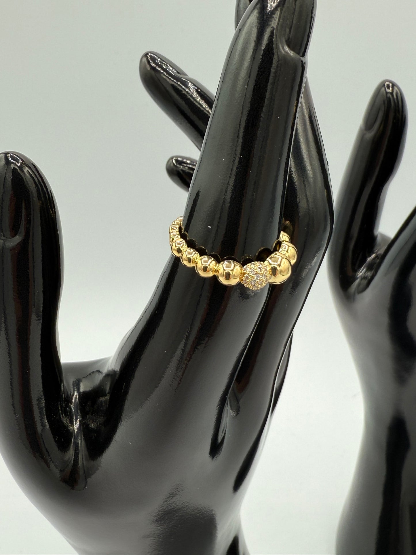 Gold Beaded Stainless Steel Ring with Sparkling Centre Stone