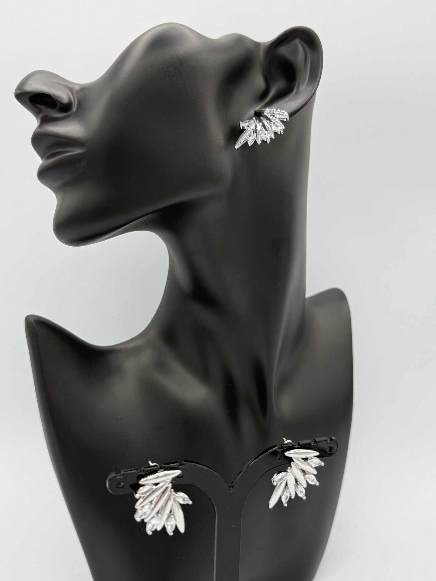 Shiny Silver Leaf Ear Climbers
