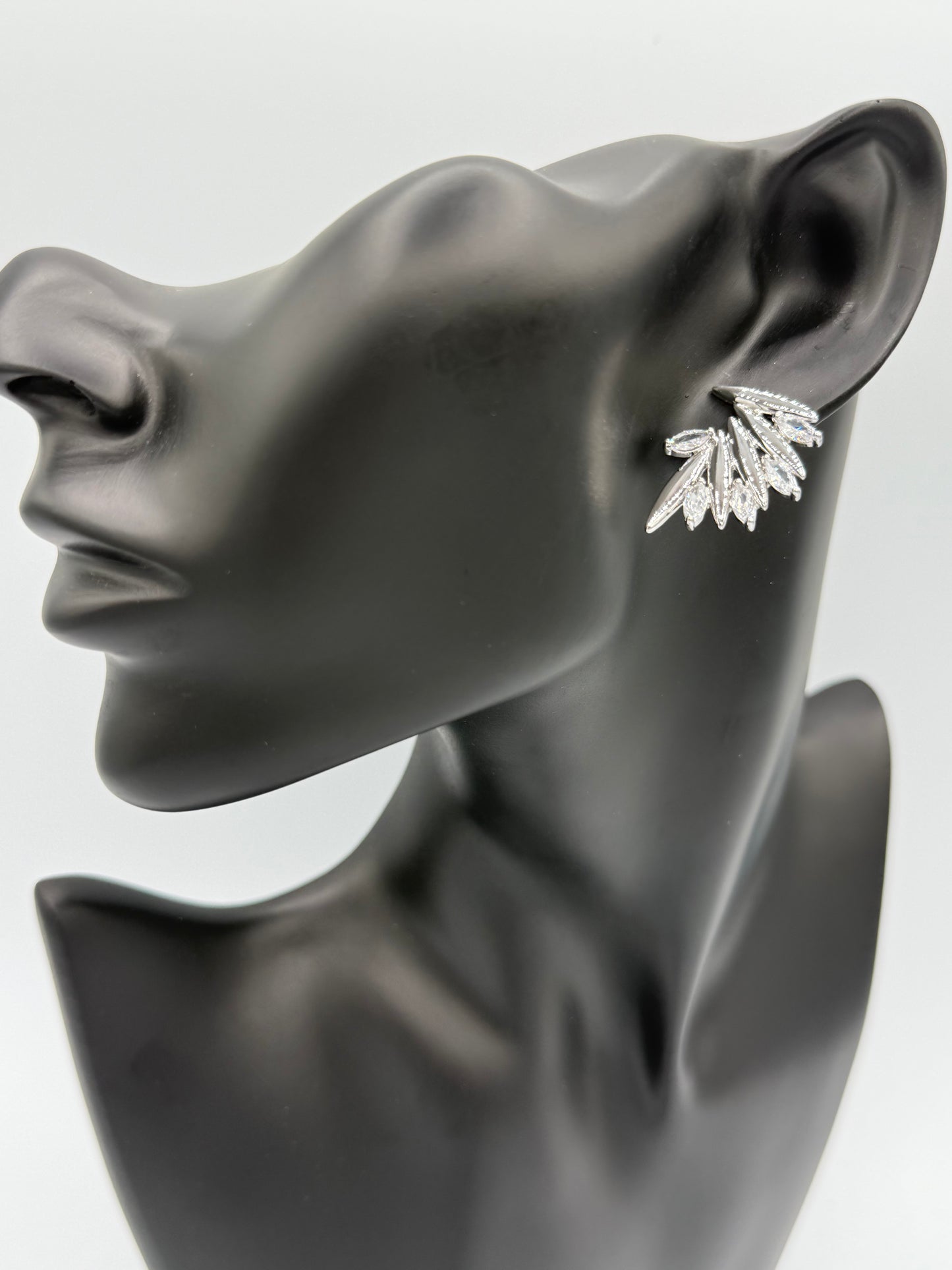 Shiny Silver Leaf Ear Climbers
