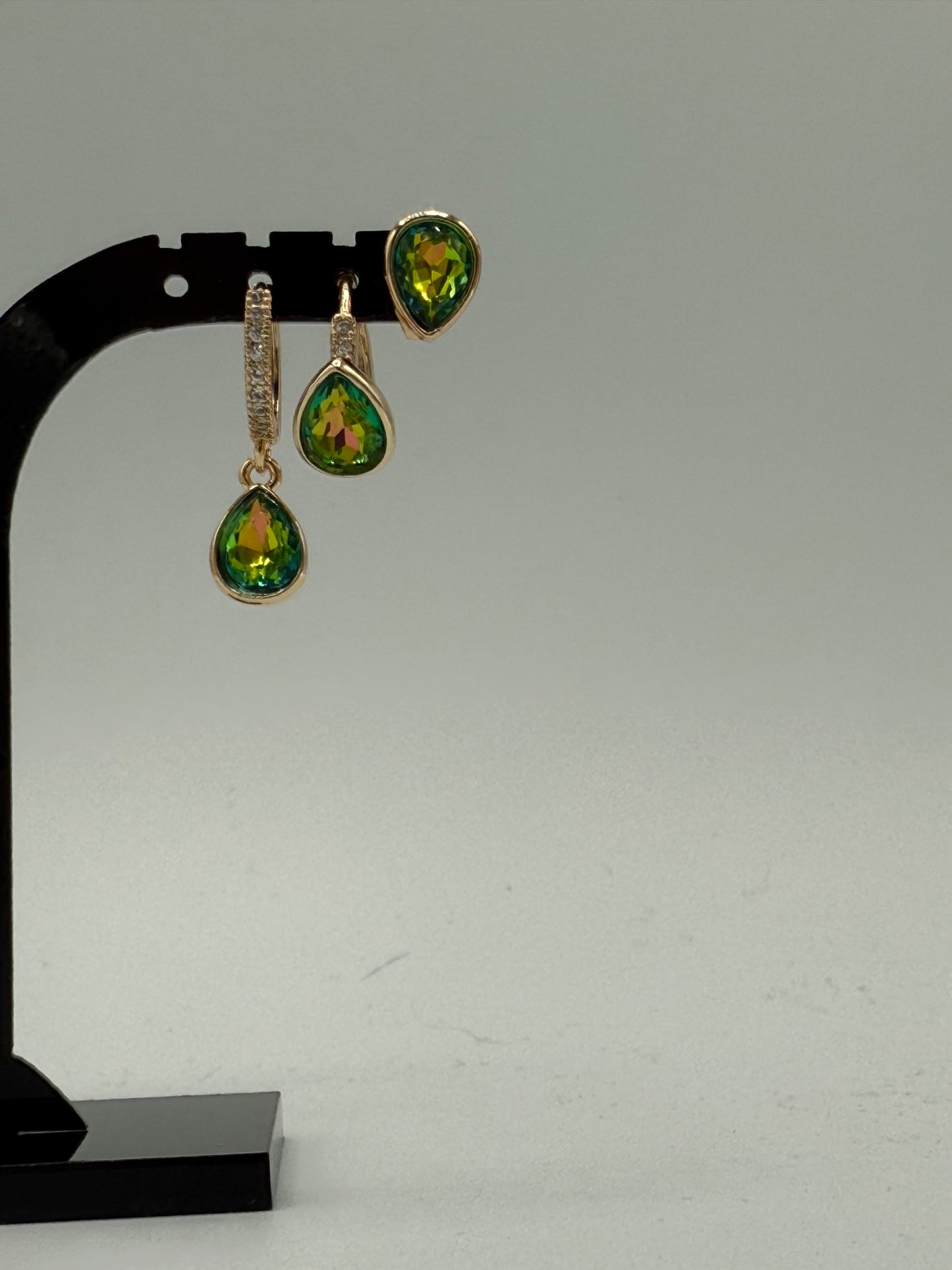 Gold & Green Water-Resistant Earrings – 3-Piece Set