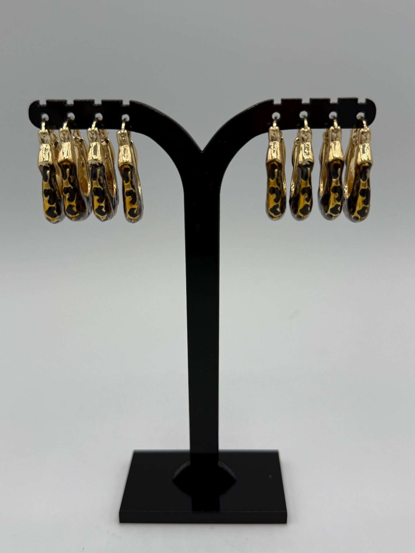 Gold Plated Black Detail Stainless Steel Hoop Earrings