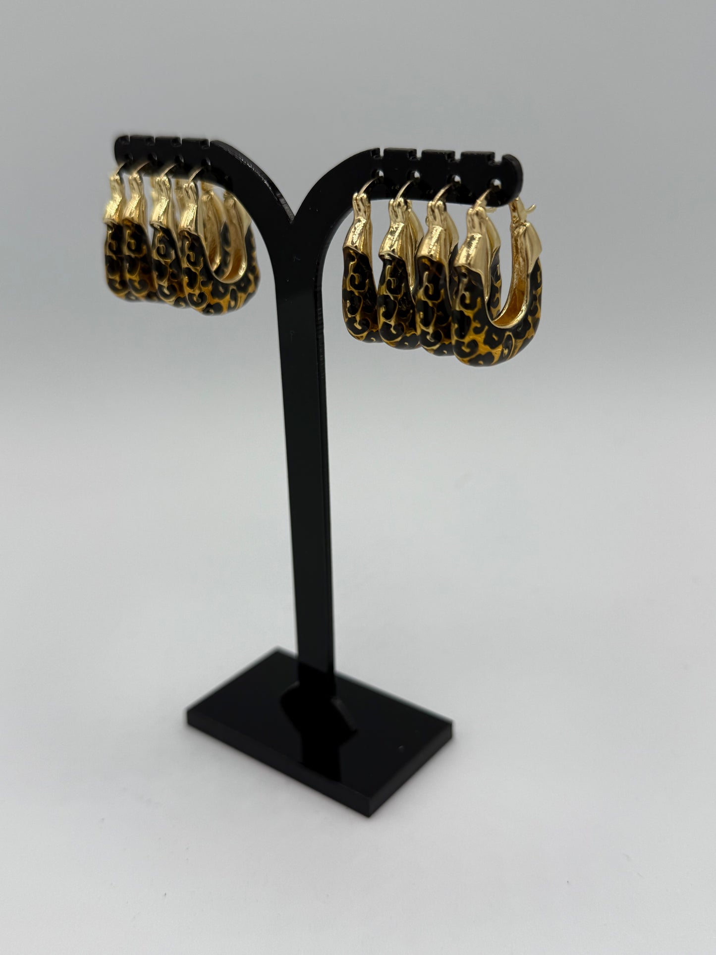 Gold Plated Black Detail Stainless Steel Hoop Earrings
