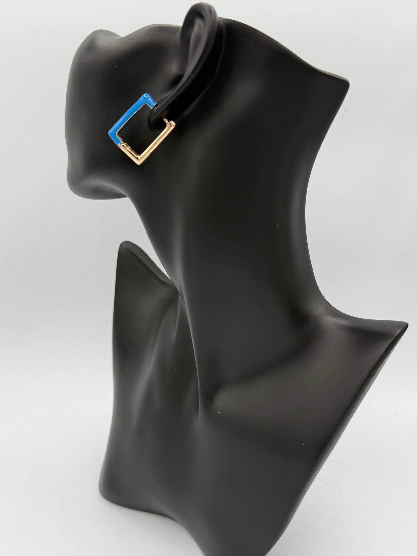 Blue Square Stainless Steel Hoop Earrings (Size M)