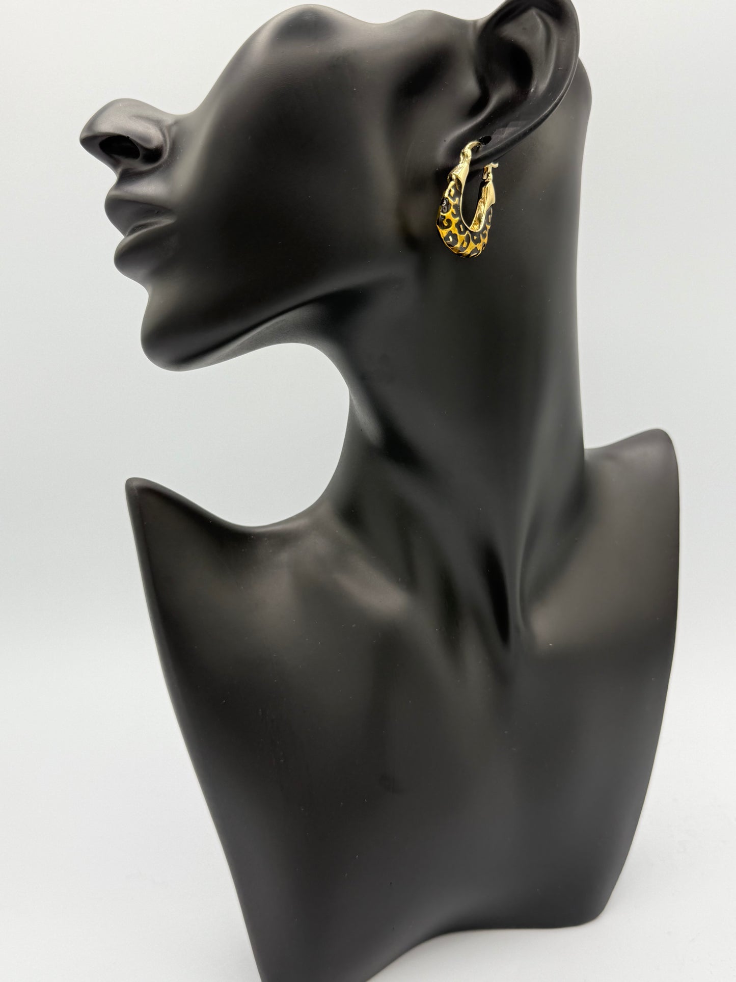 Gold Plated Black Detail Stainless Steel Hoop Earrings