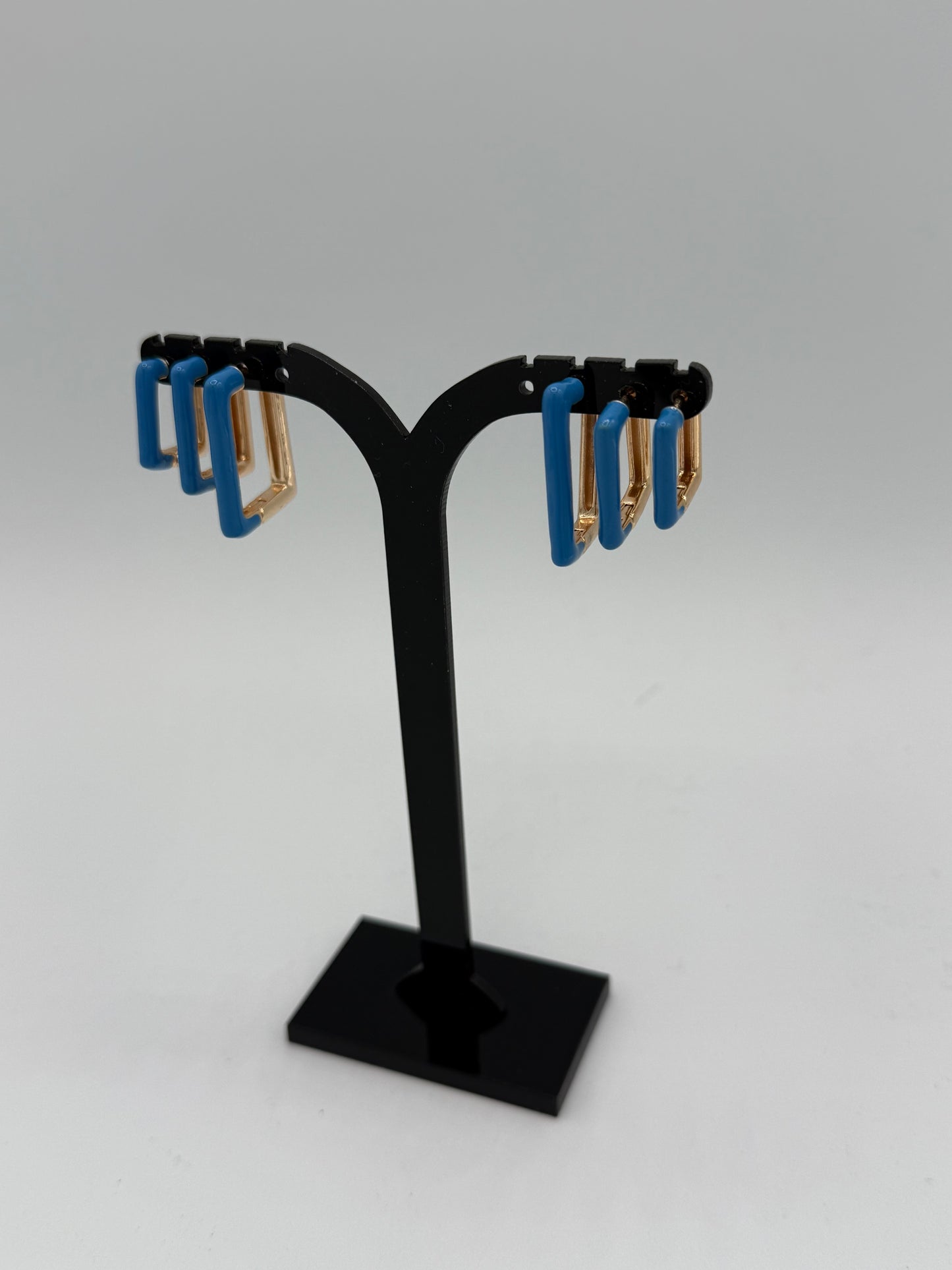 Blue Square Stainless Steel Hoop Earrings (Size M)