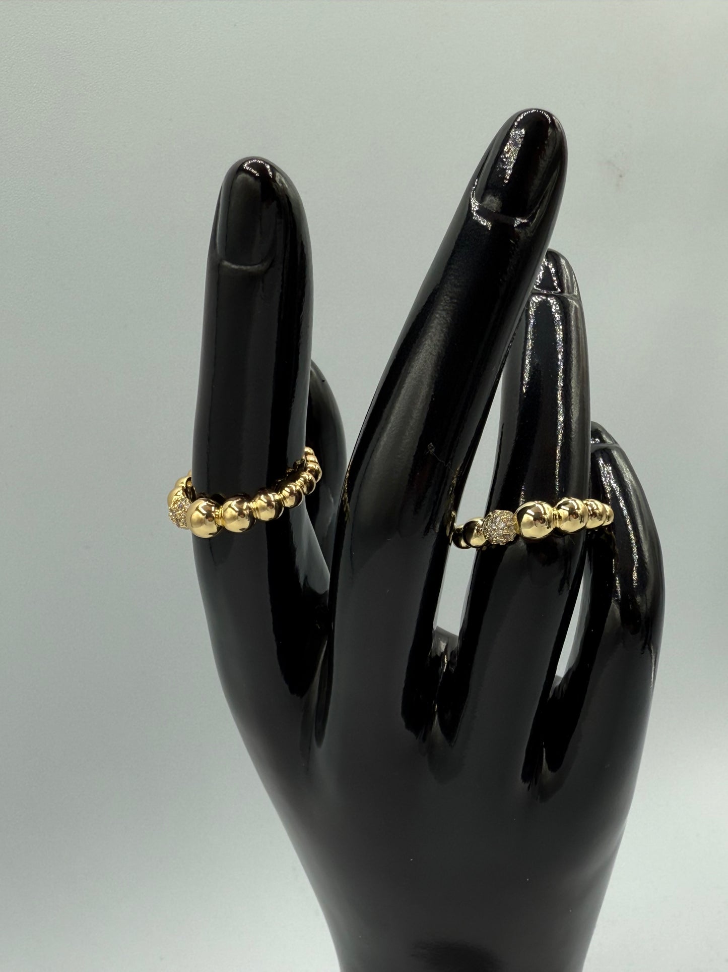 Gold Beaded Stainless Steel Ring with Sparkling Centre Stone