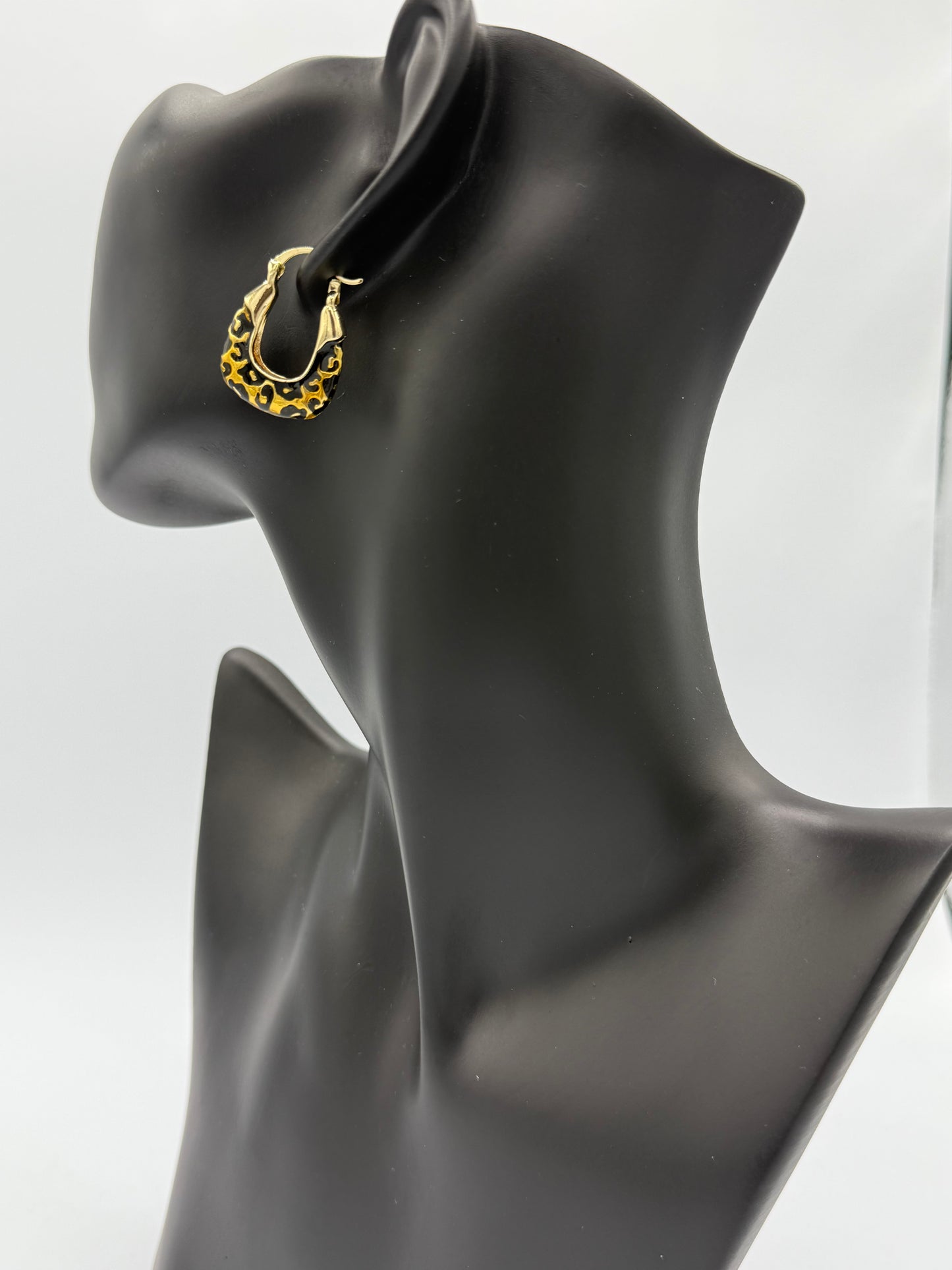 Gold Plated Black Detail Stainless Steel Hoop Earrings
