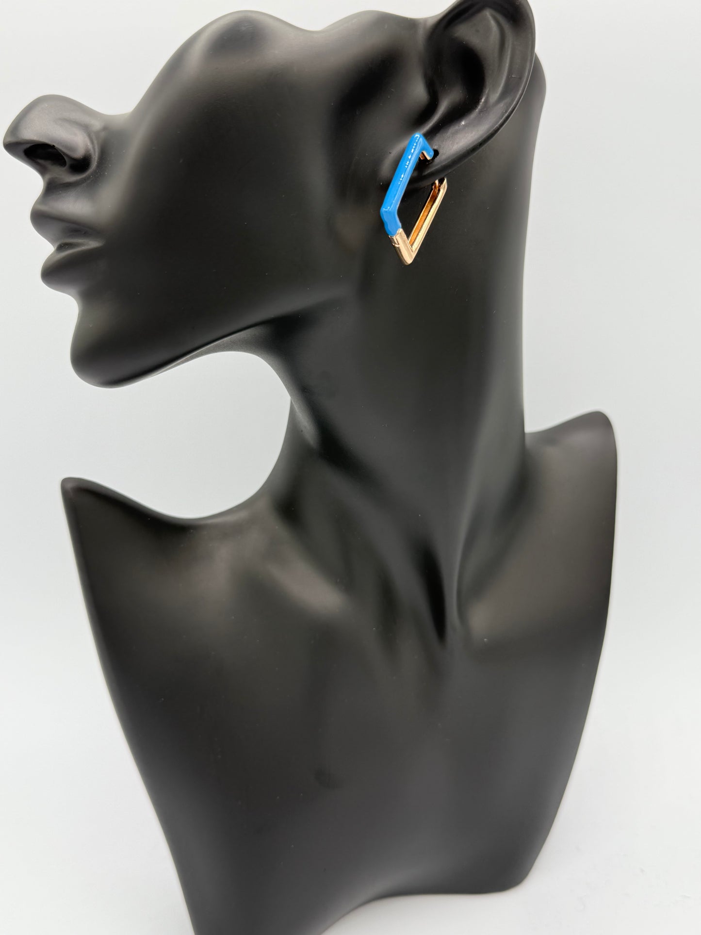 Blue Square Stainless Steel Hoop Earrings (Size M)