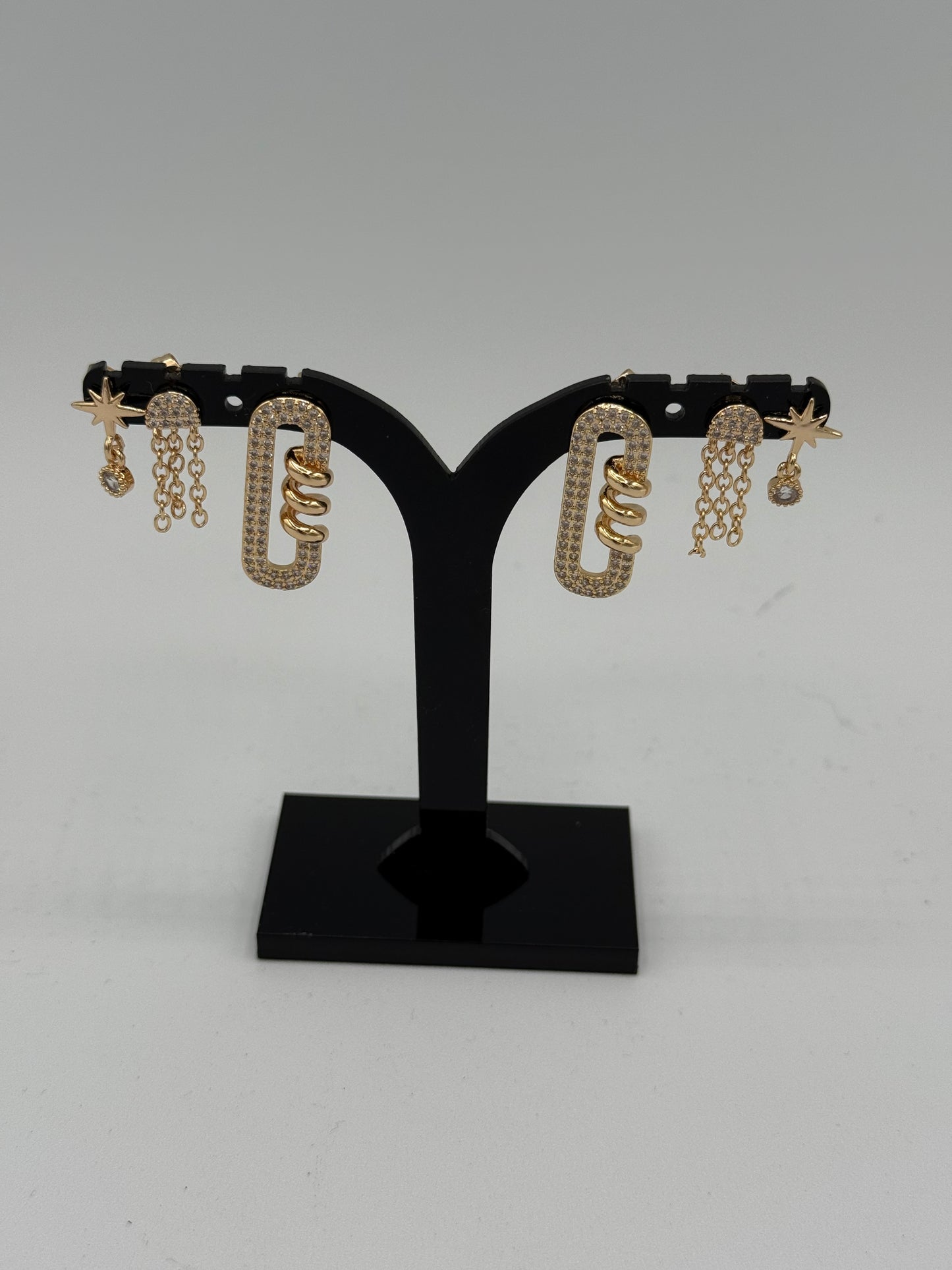 Three-Piece Stainless Steel Earring Set – Gold Plated & Crystal Accents