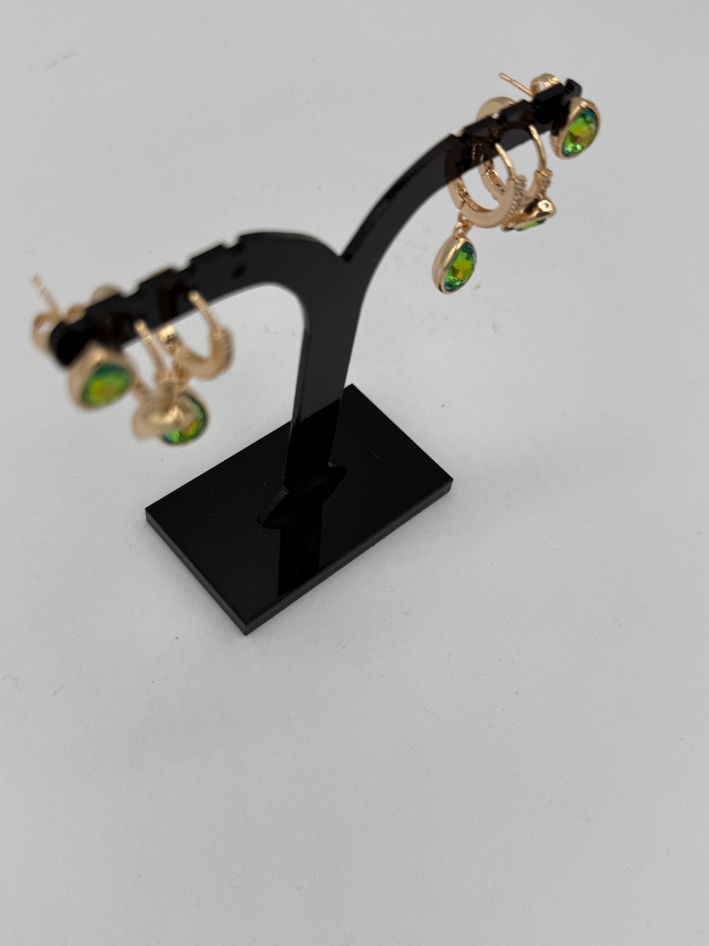 Green Teardrop Earring Set – 3-Piece Stainless Steel