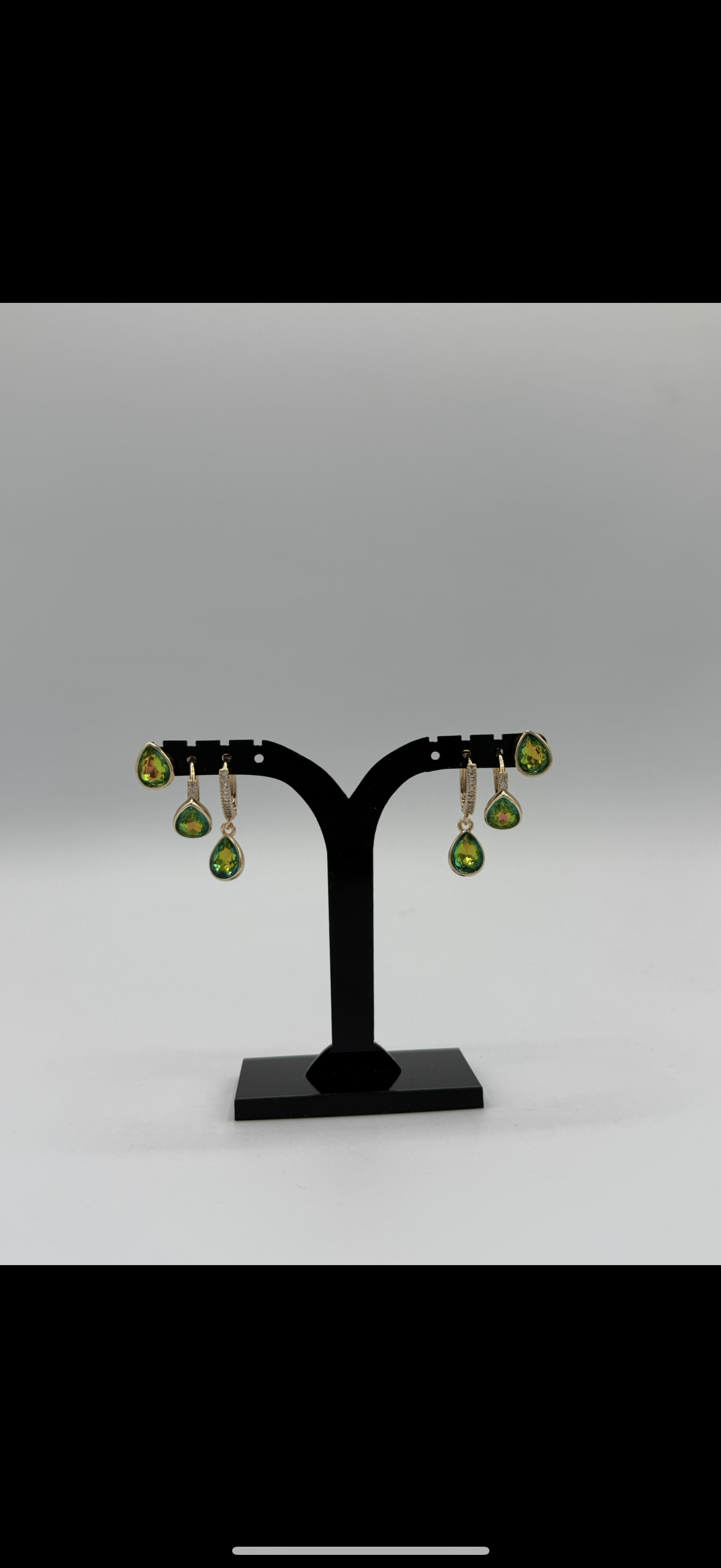 Green Teardrop Earring Set – 3-Piece Stainless Steel