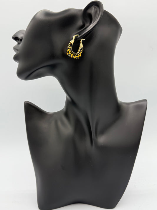 Gold Plated Black Detail Stainless Steel Hoop Earrings
