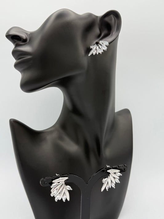 Shiny Silver Leaf Ear Climbers