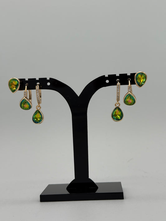 Gold & Green Water-Resistant Earrings – 3-Piece Set