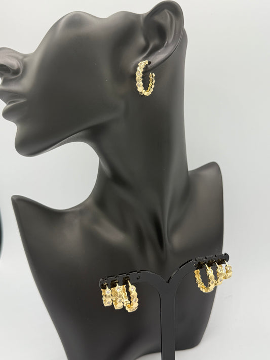 Golden Textured Hoop Earrings (M Size)