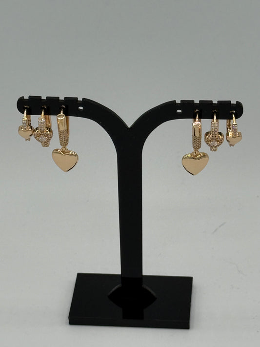 Heart, Crown & Star Hoop Earrings – 3-Piece Gold Set