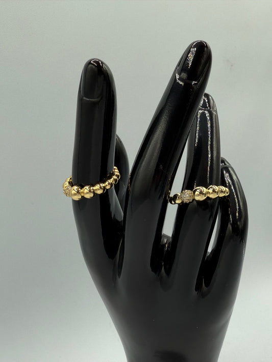 Gold Beaded Stainless Steel Ring with Sparkling Centre Stone