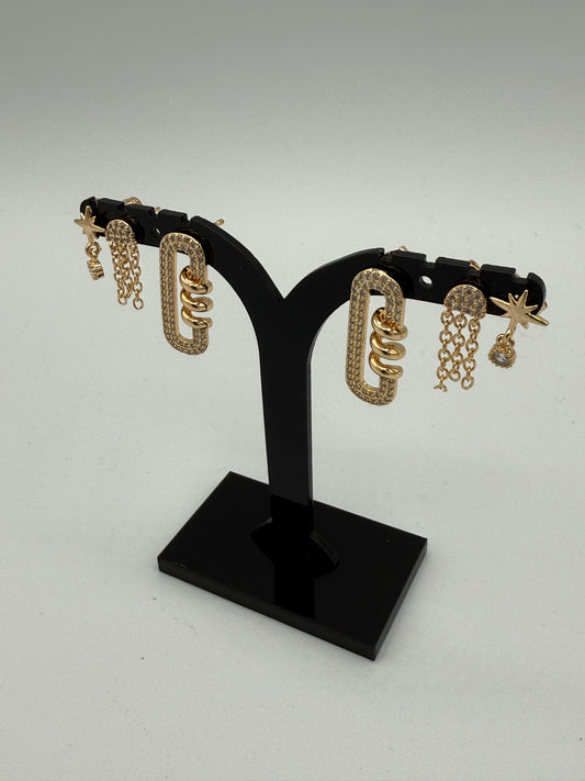 Three-Piece Stainless Steel Earring Set – Gold Plated & Crystal Accents